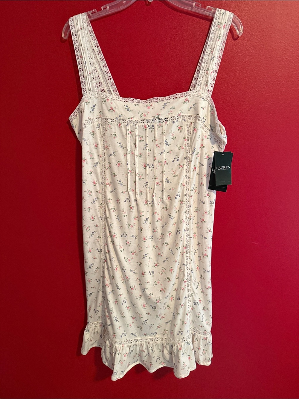 NWT Lauren Ralph Lauren 100% Cotton Short Floral Nightgown Sz L